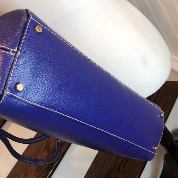 KATE SPADE Cobalt Blue Leather Satchel Tote Shoulder Bag with Three Sections - Picture 8 of 15